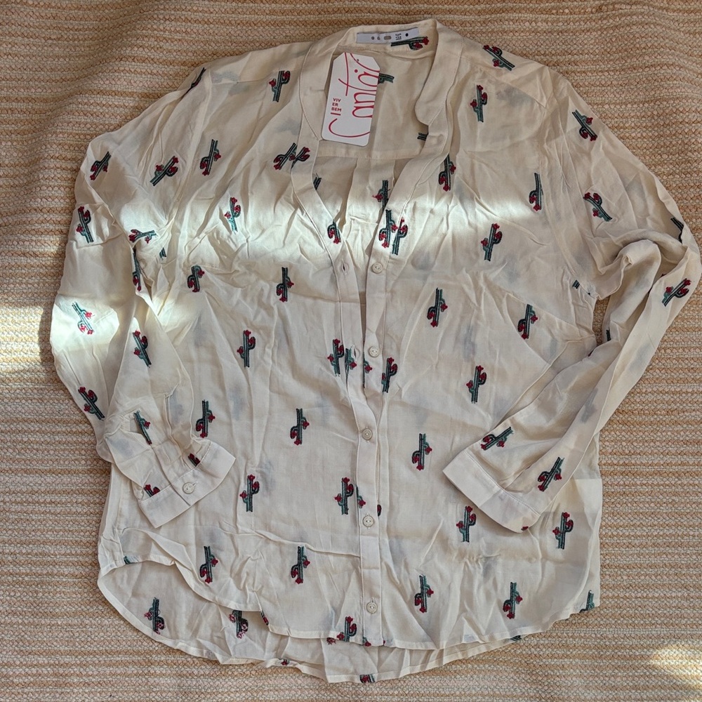 Women's Cream Blouse with Cactus Print